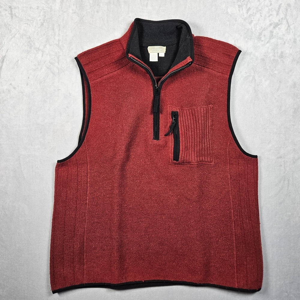 Vintage The Territory Ahead Sweater Vest Mens Large Red Lambswool Blend 1/4 Zip